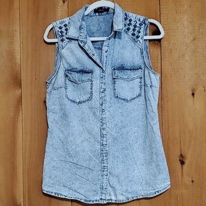 Vintage Style Acid Wash Button Down Denim Tank Top